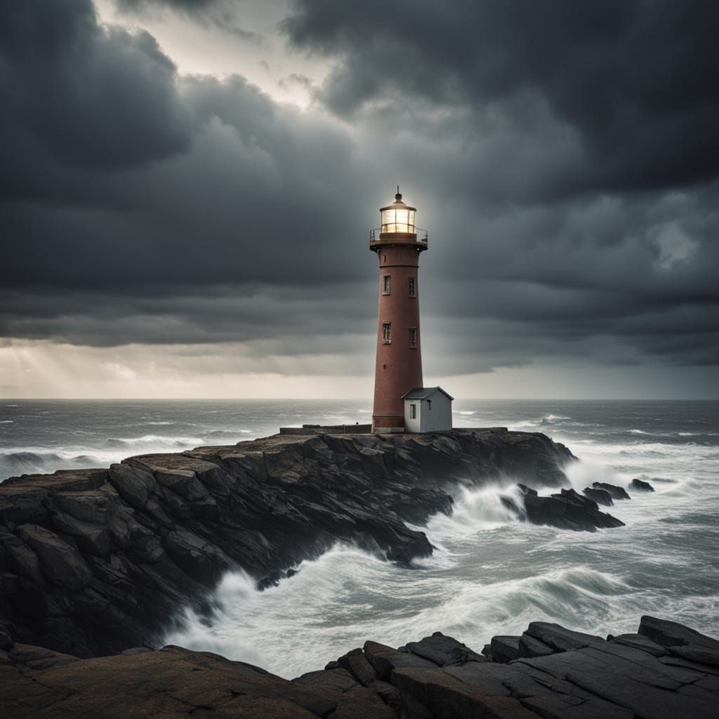 Dramatic Lighthouse Amidst Stormy Seas
