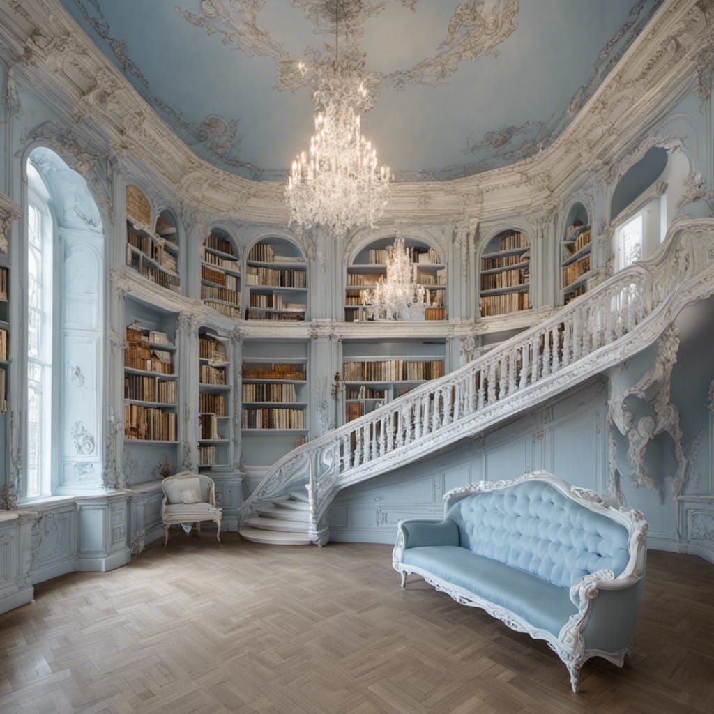 Grand Rococo Library with Pale Blue Accents