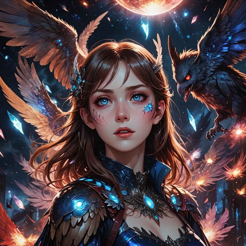 Anime Woman with Wings and Vampire Fangs