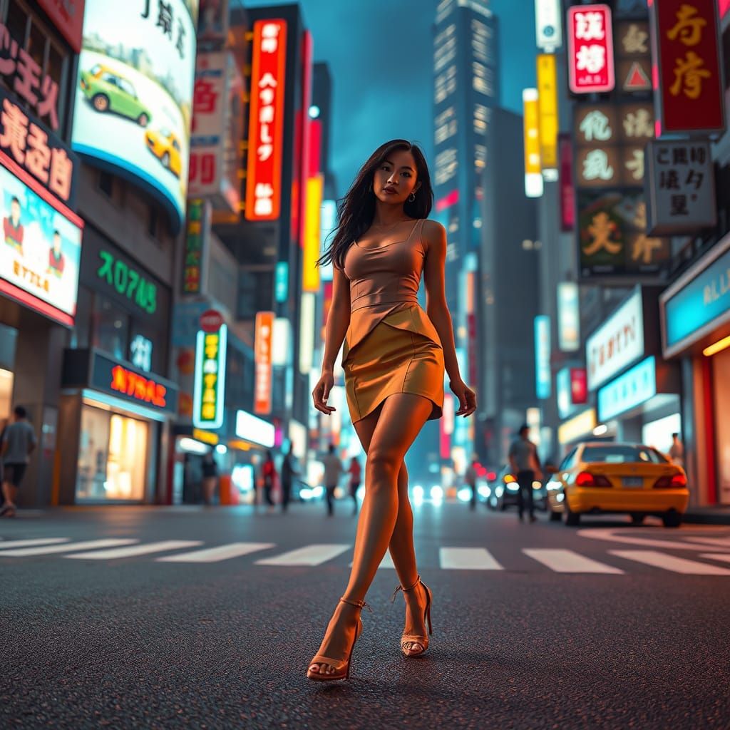 Futuristic Tokyo Nightlife: Woman in Cyberpunk Style