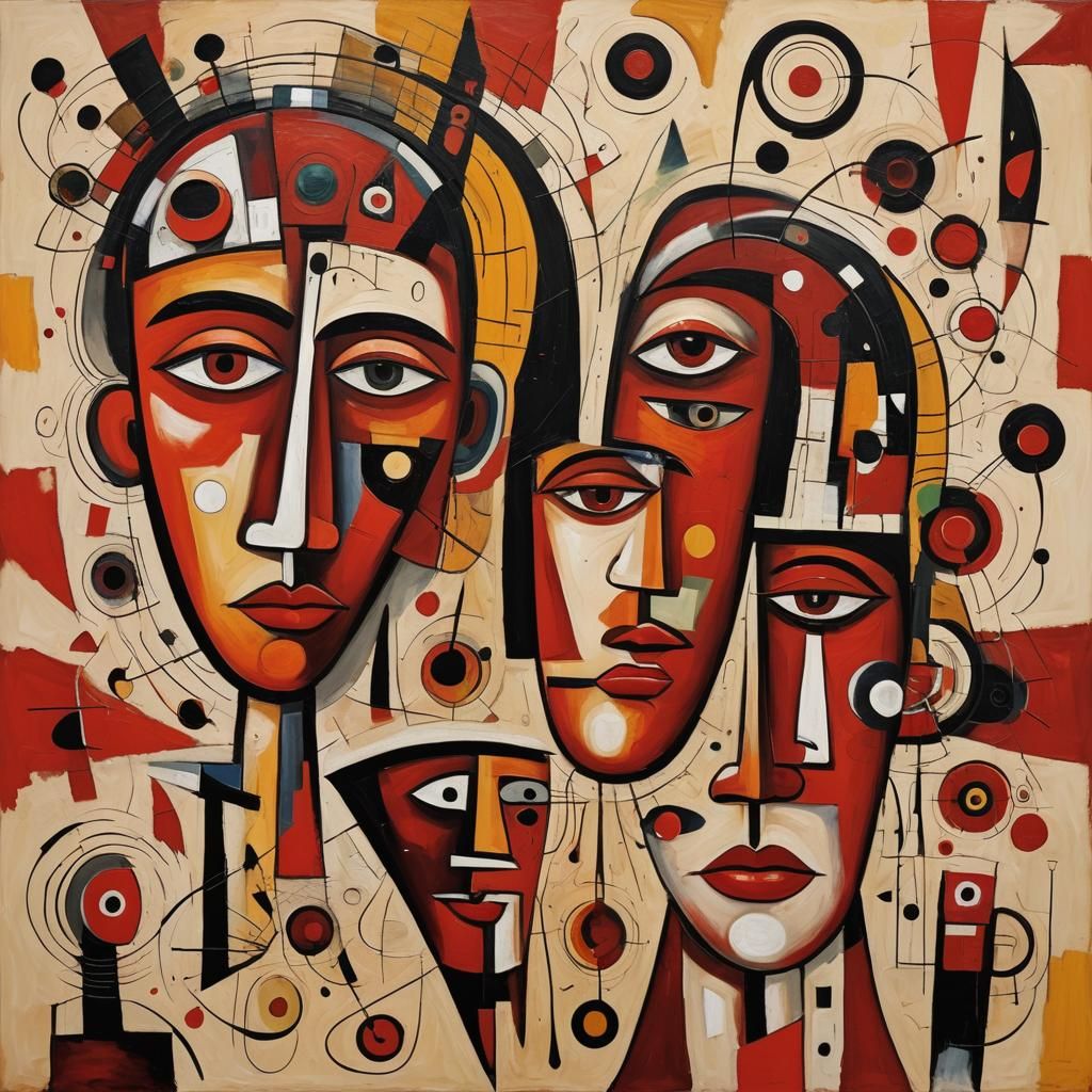 Abstract Faces: An Energetic Aboriginal Oil Painting