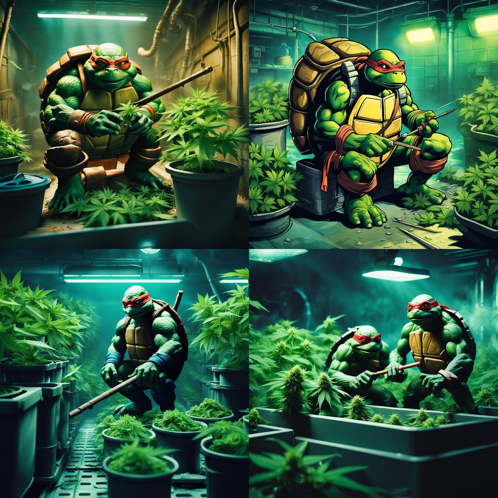Ninja Turtles Grow Cannabis in Sewer: Cinematic Still