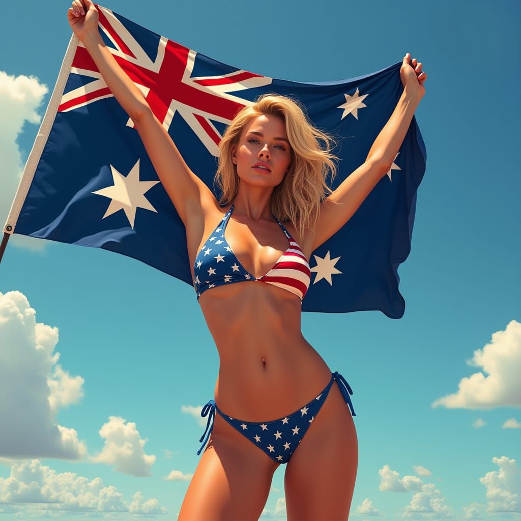 Patriotic Woman with Australian Flag in Hyperrealism