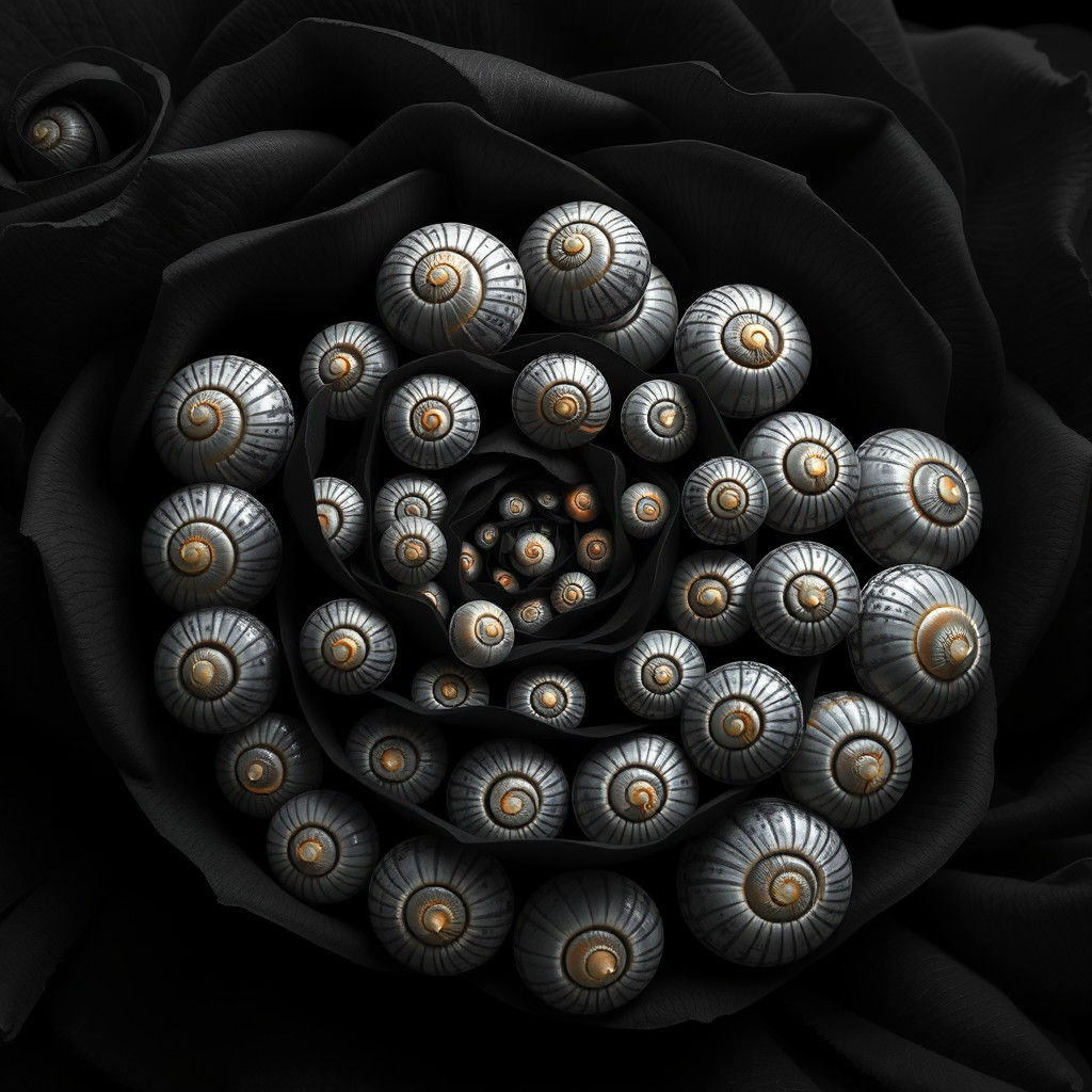Snails Spiraling Around Black Rose: Matte Painting