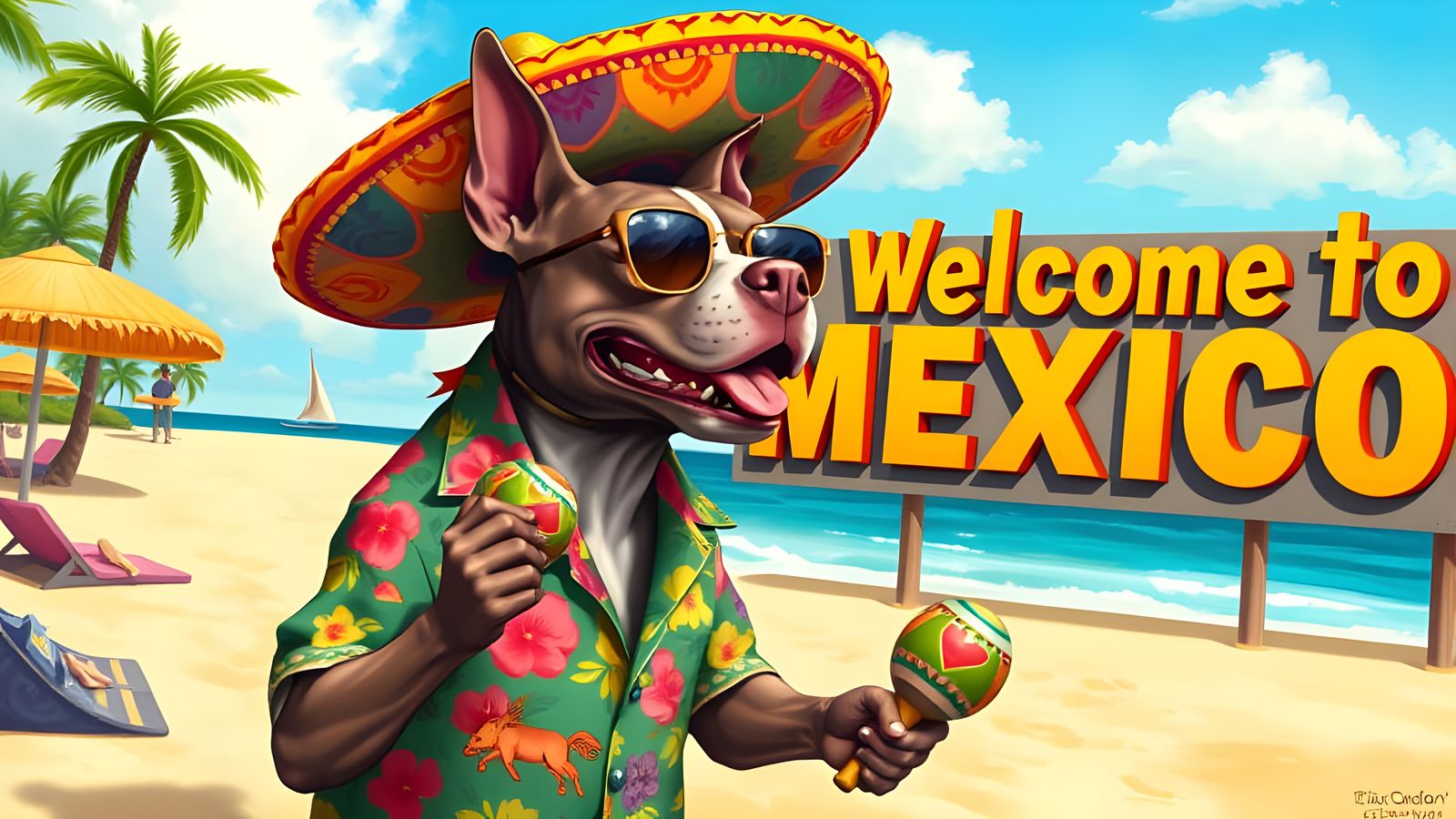Pitbull Vacationing in Mexico