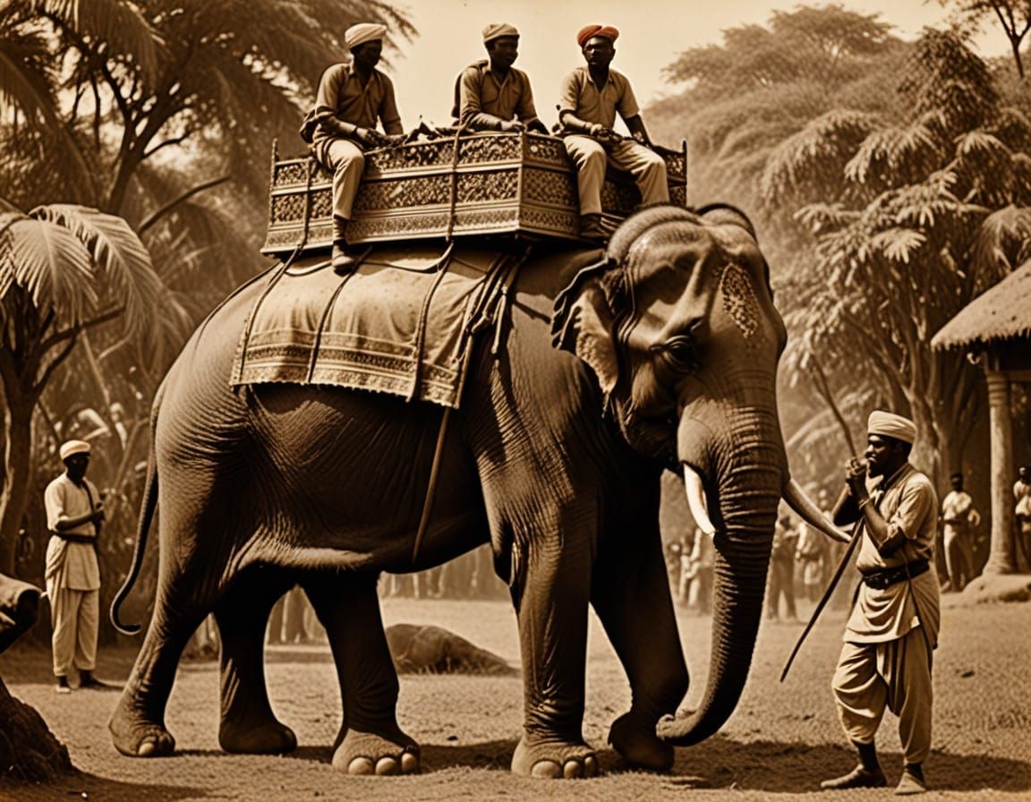 Vintage Tiger Hunt from Elephant in India's Golden Light