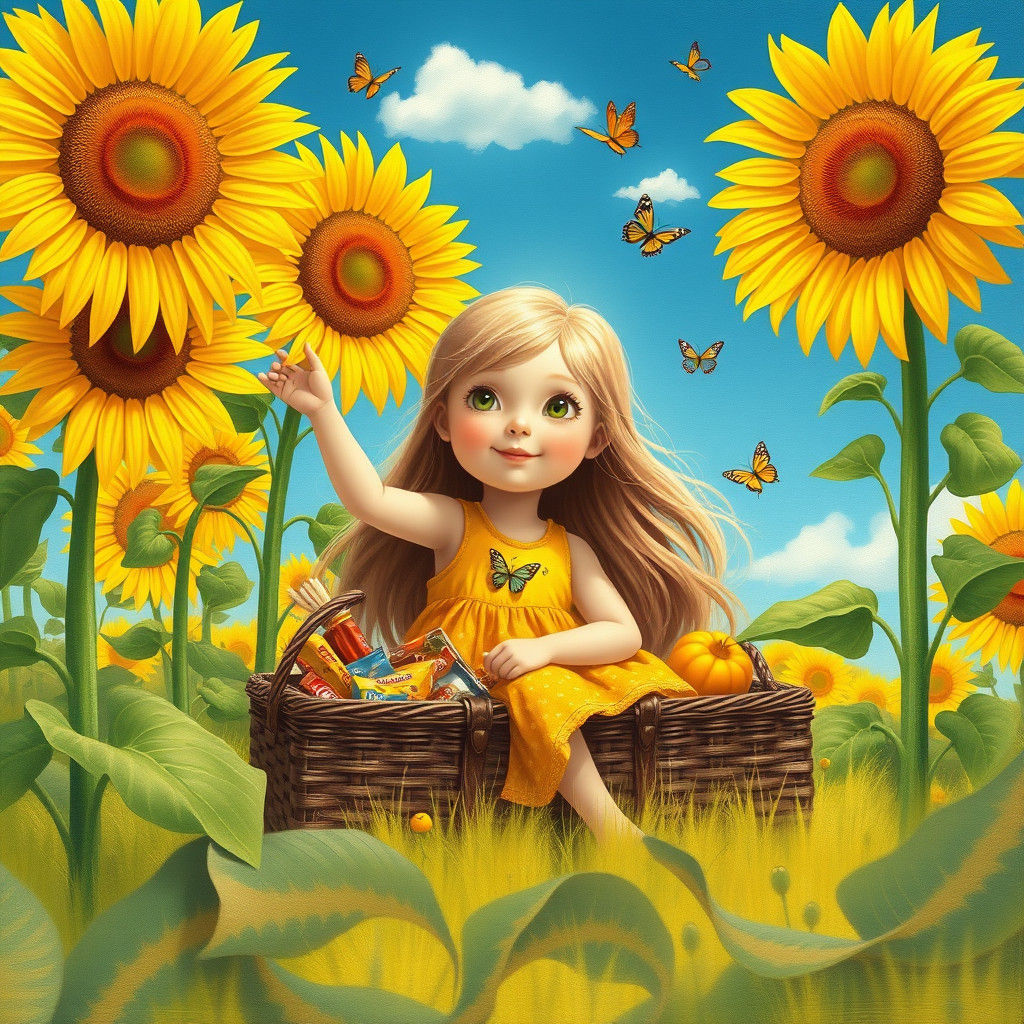 Girl in Sunflower Field, Surrealist Style