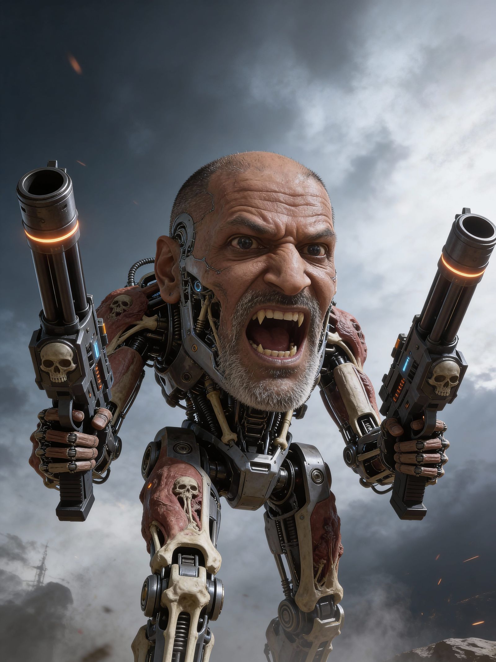 Colossal Cyborg Head Walks on Robotic Legs