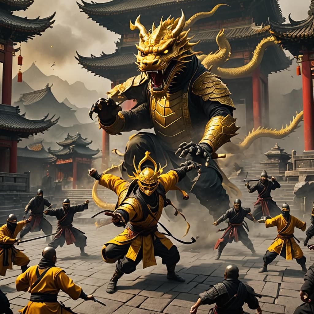 Ninjas and Dragon Battle in Shaolin Temple