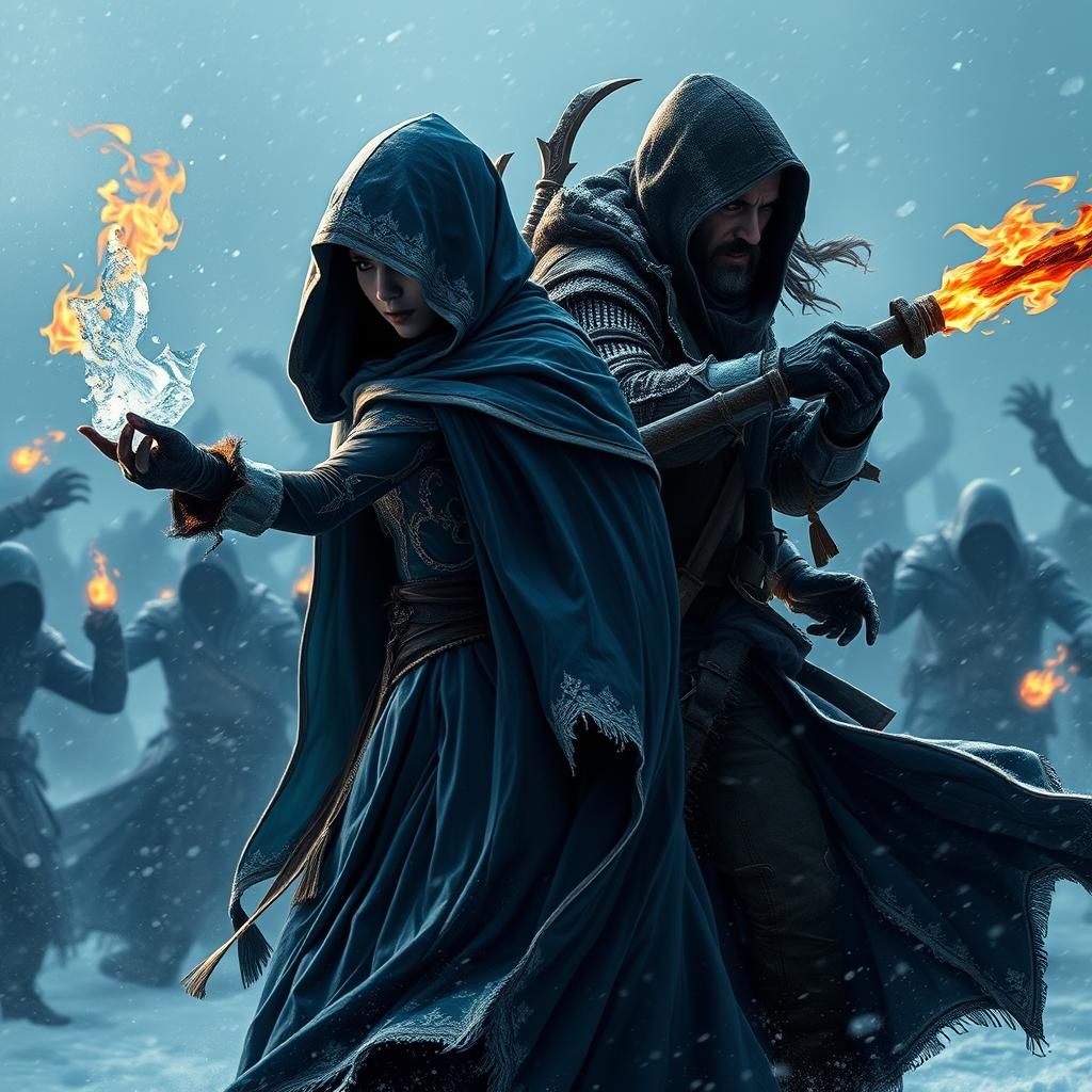 Snowstorm Battle: Ice Mage and Fire Hunter