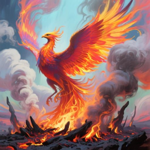 Majestic Phoenix Rising in Airbrushed Style