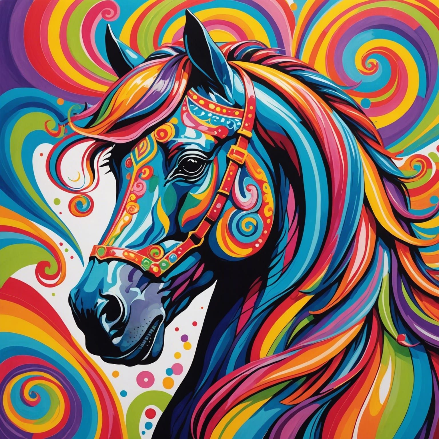 Horse Head in Candyland Gouache Art