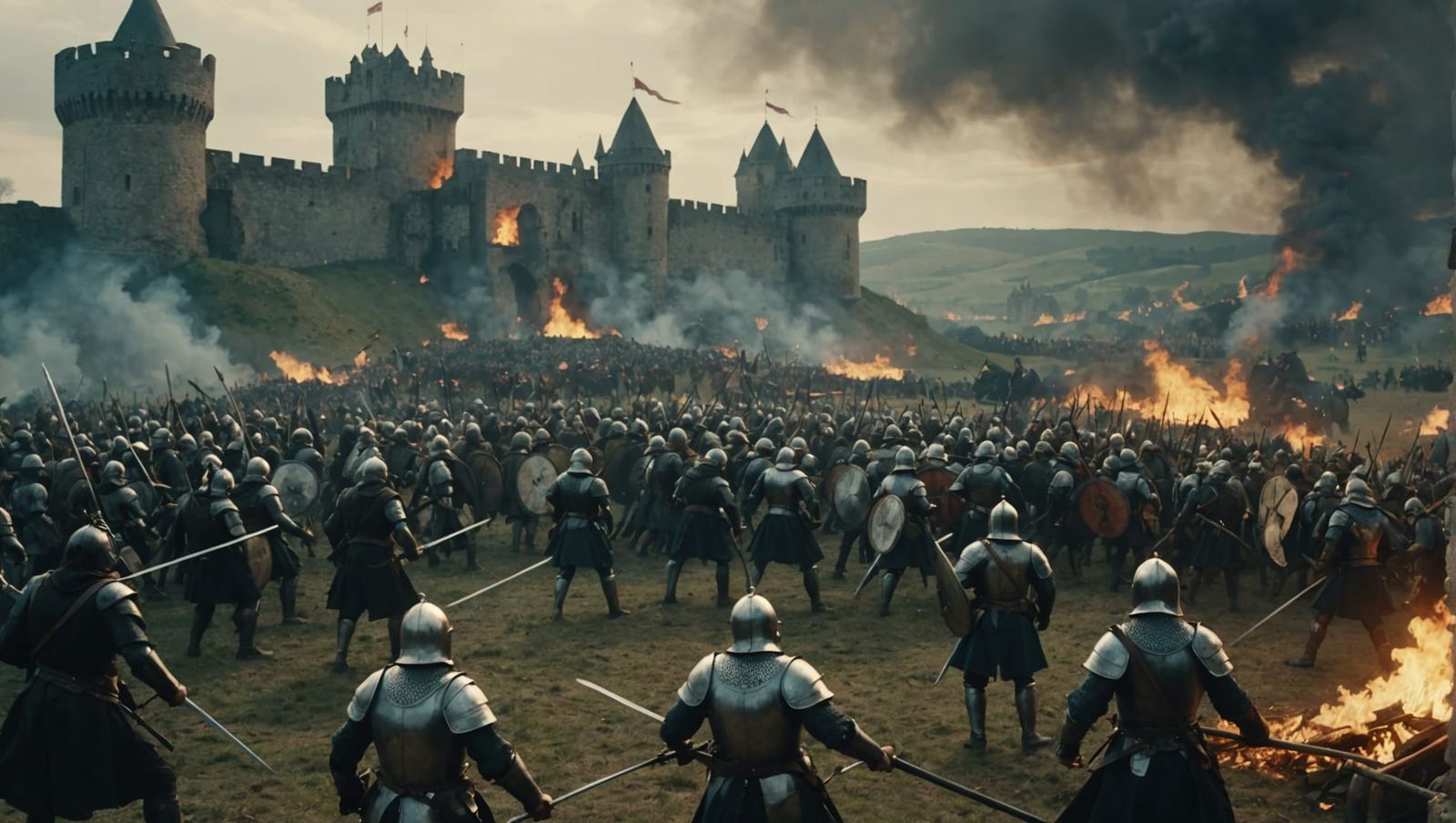 Epic Medieval Battle in Pointillist Style