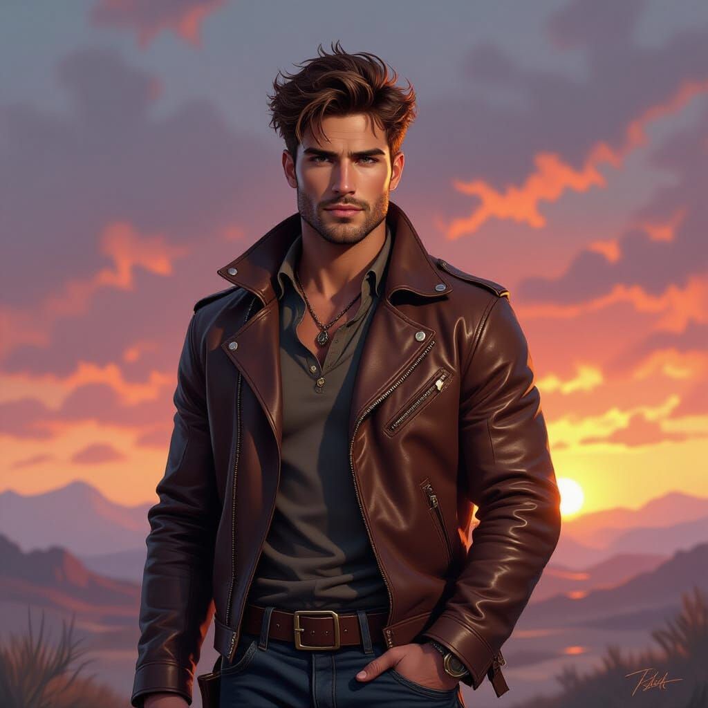 Fantasy Adventurer in Dramatic Sunset Light