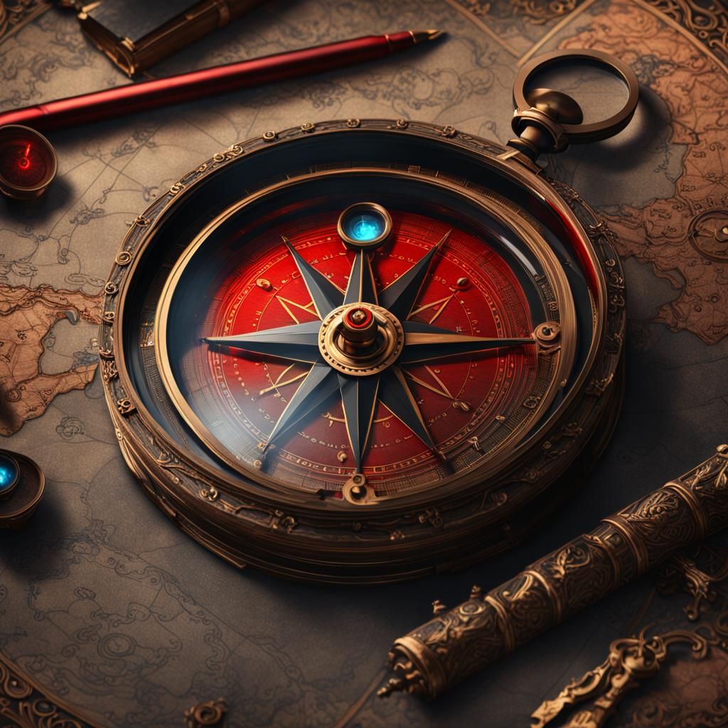 Compass and Magnifying Glass in Detailed Matte Painting