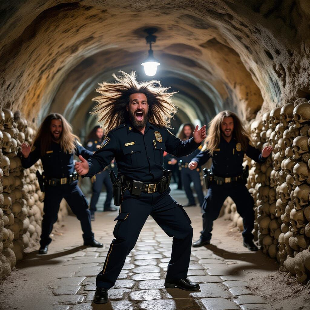 Police Officers Dancing in Paris Catacombs