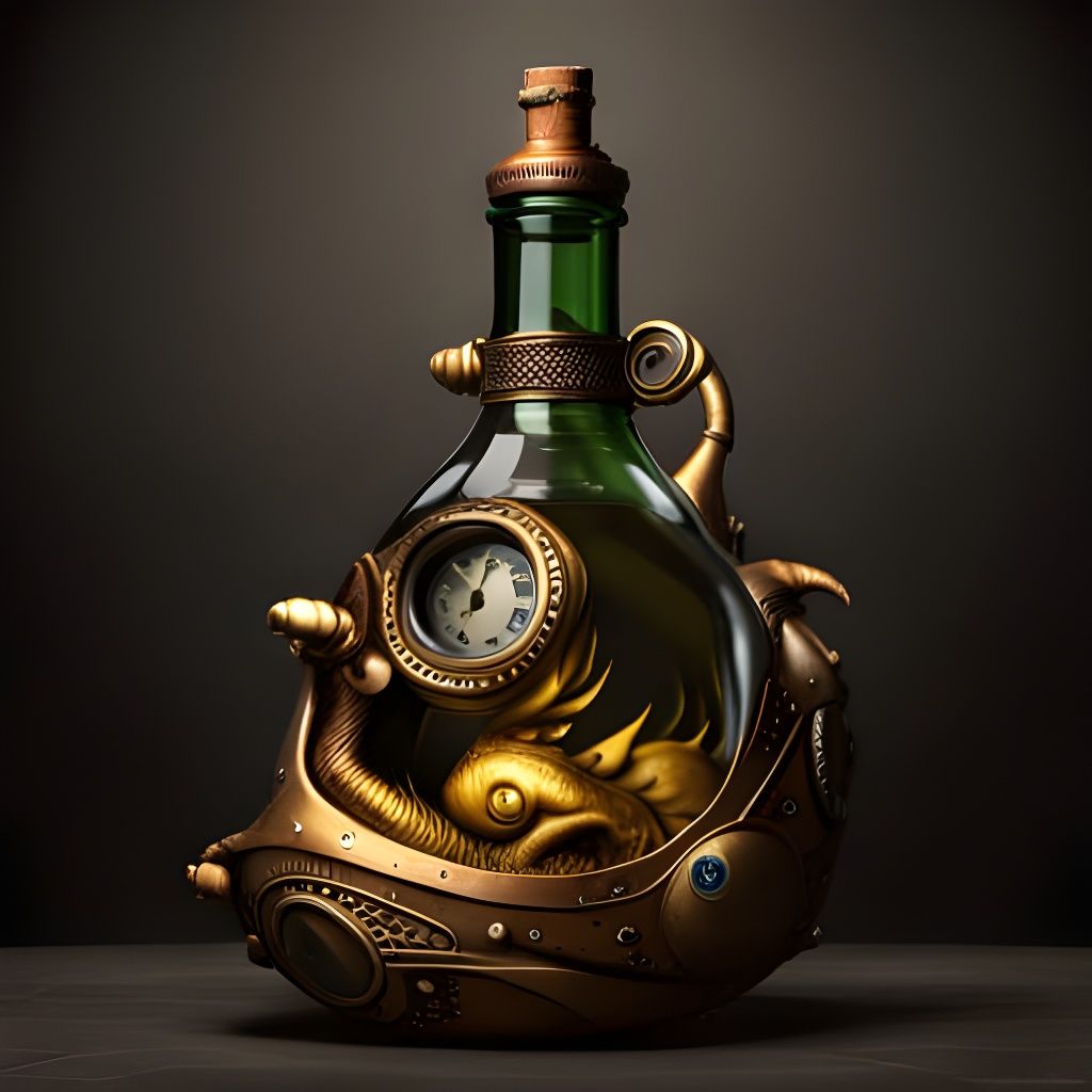 Steampunk Bottle with Dragon: Detailed Game Art