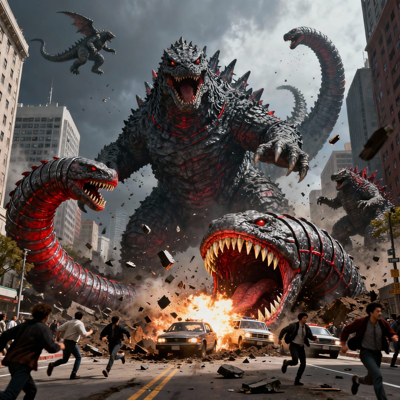Giant Kaiju and Armored Worms Destroy Cityscape