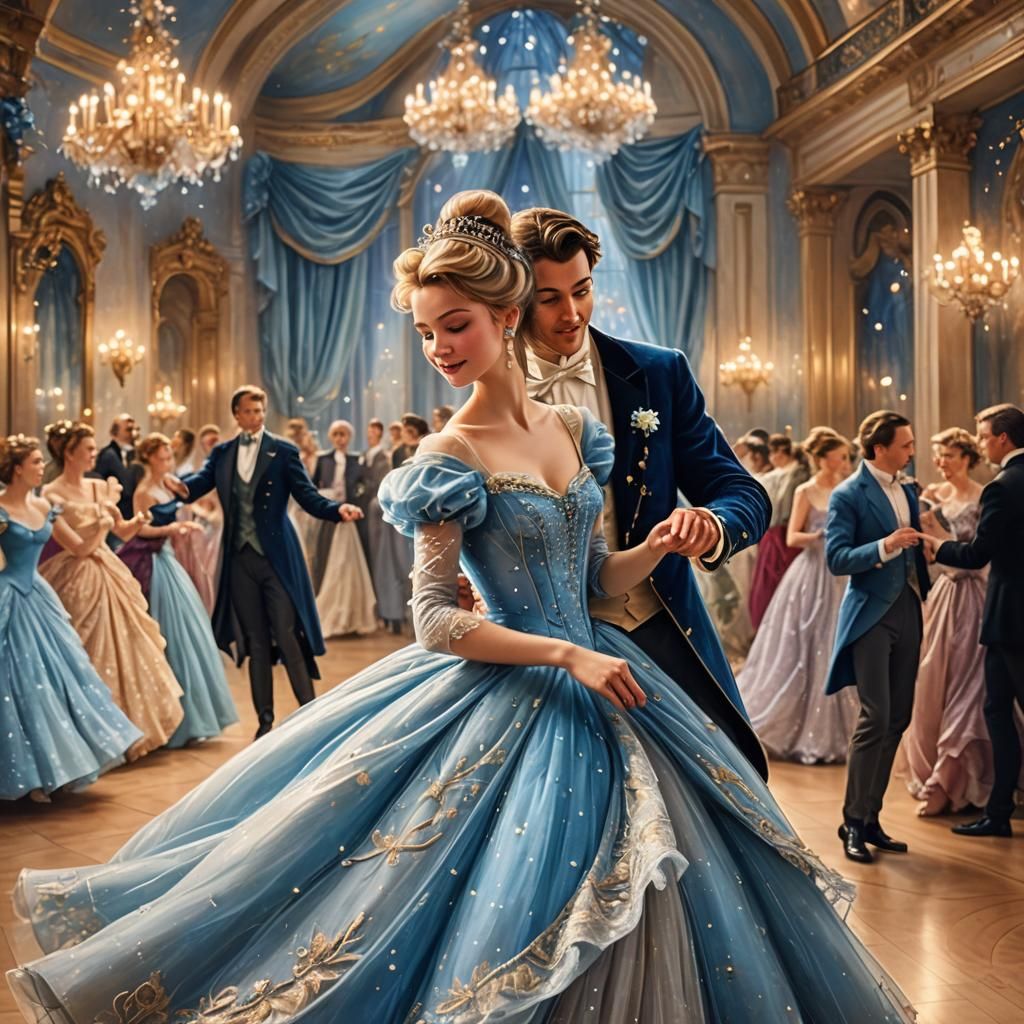 Cinderella's Ballroom Dance: A Fairytale Illustration