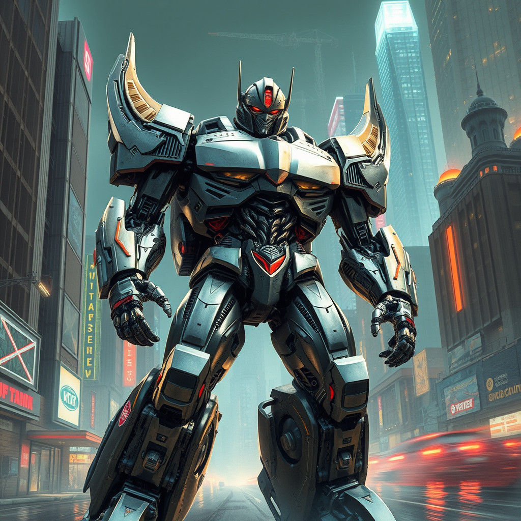 Majestic Transformer in Futuristic Cityscape