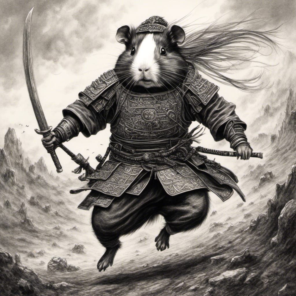 Guinea Pig Warrior in Graphite Style