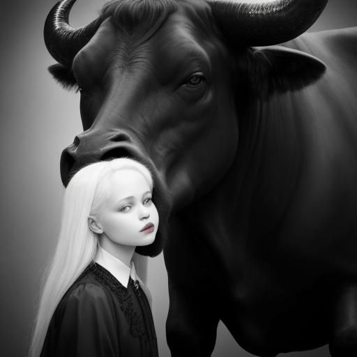 Surreal Black and White Photo of Girl Kissing Bull