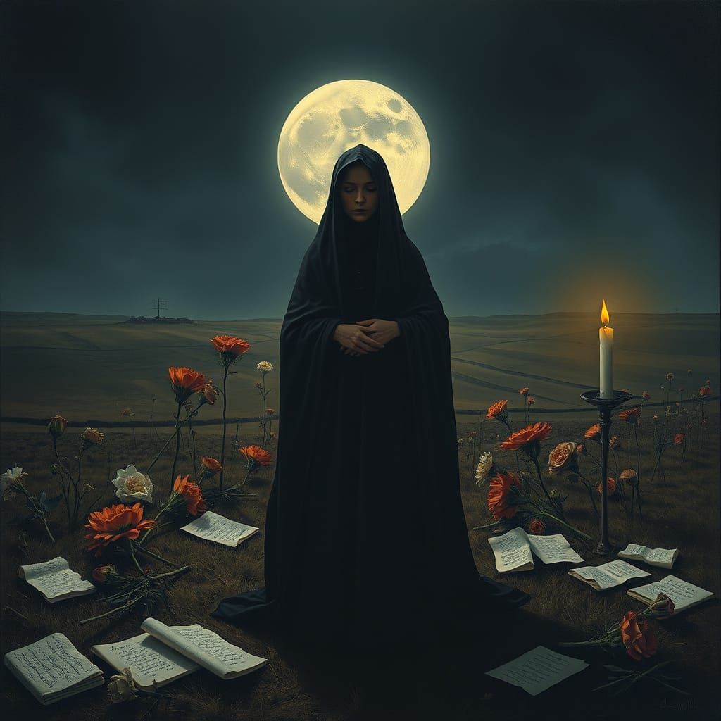 A Somber Figure Amidst a Desolate Landscape