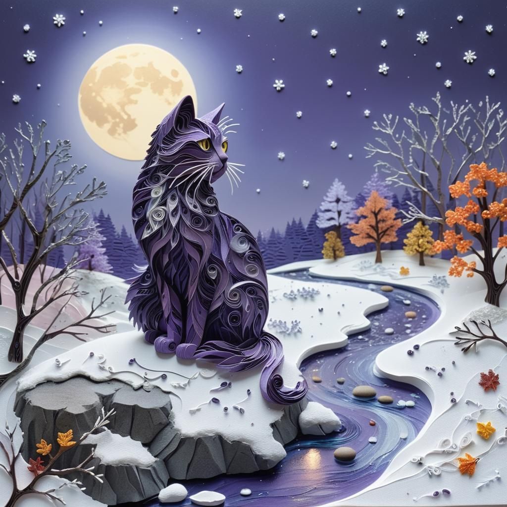 Ethereal Purple Cat in a Winter Wonderland
