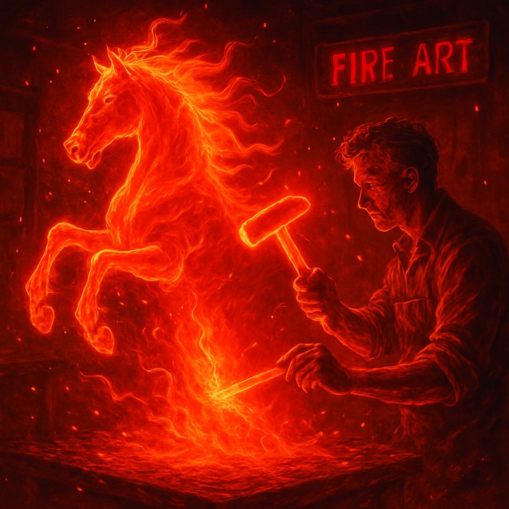 Fiery Horse Sculpture Crafted in a Surreal Studio