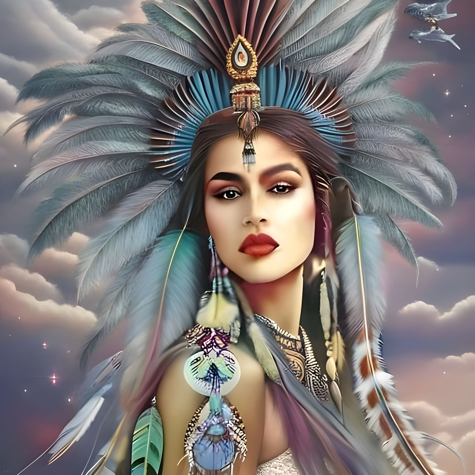 Thunderbird and Warrior Princess in Native American Style