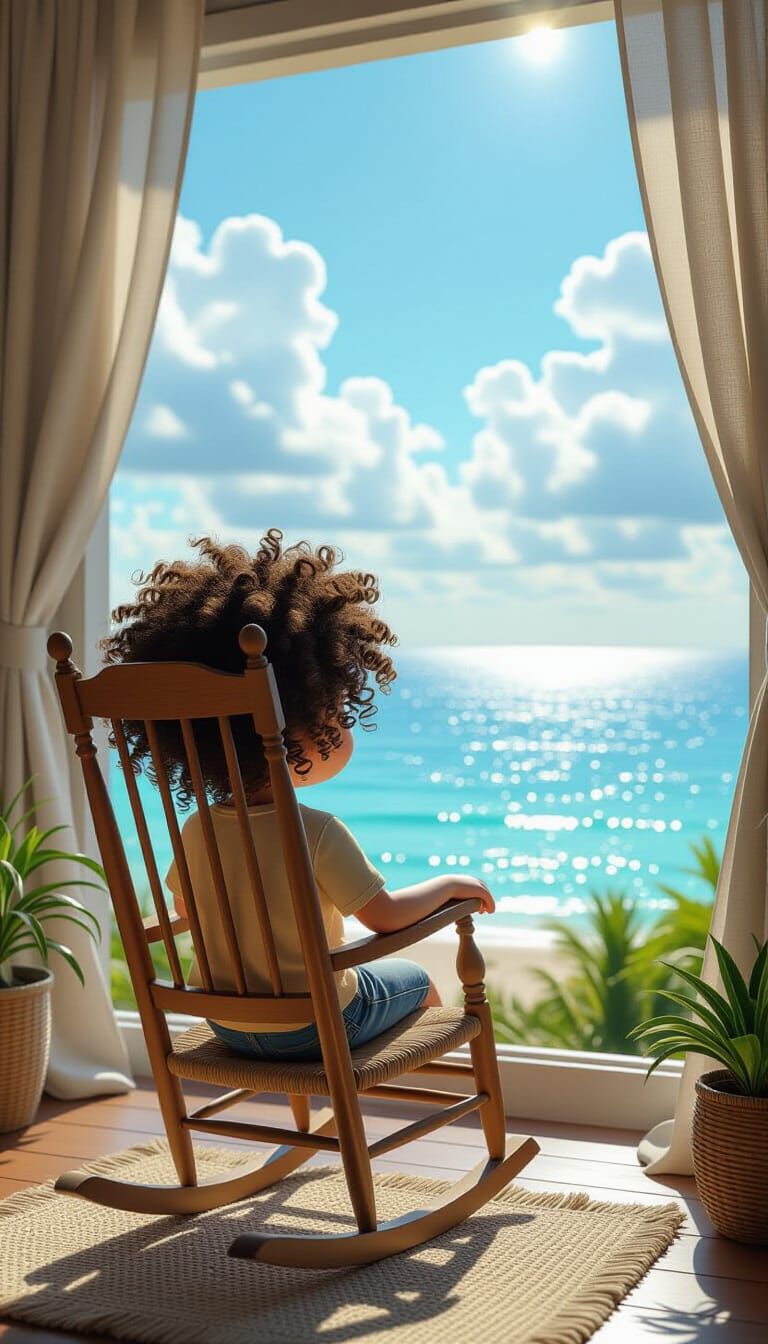 Chibi Overlooking Ocean View in Photorealistic Style