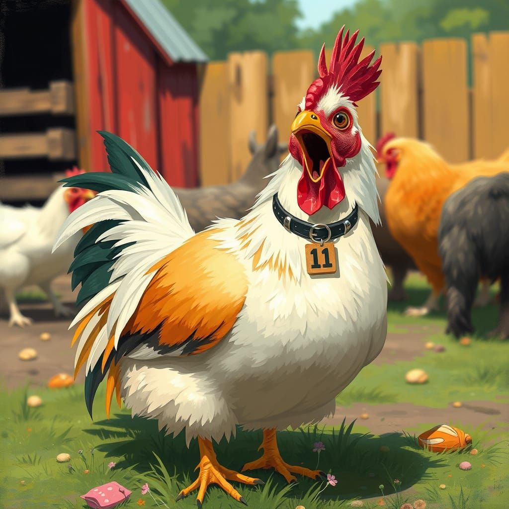 Chicken Barks Like a Dog in Whimsical Farm Scene