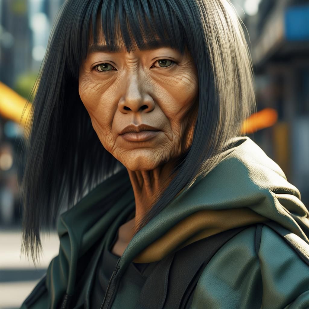 Cyberpunk Asian Woman Portrait in Techwear Outfit