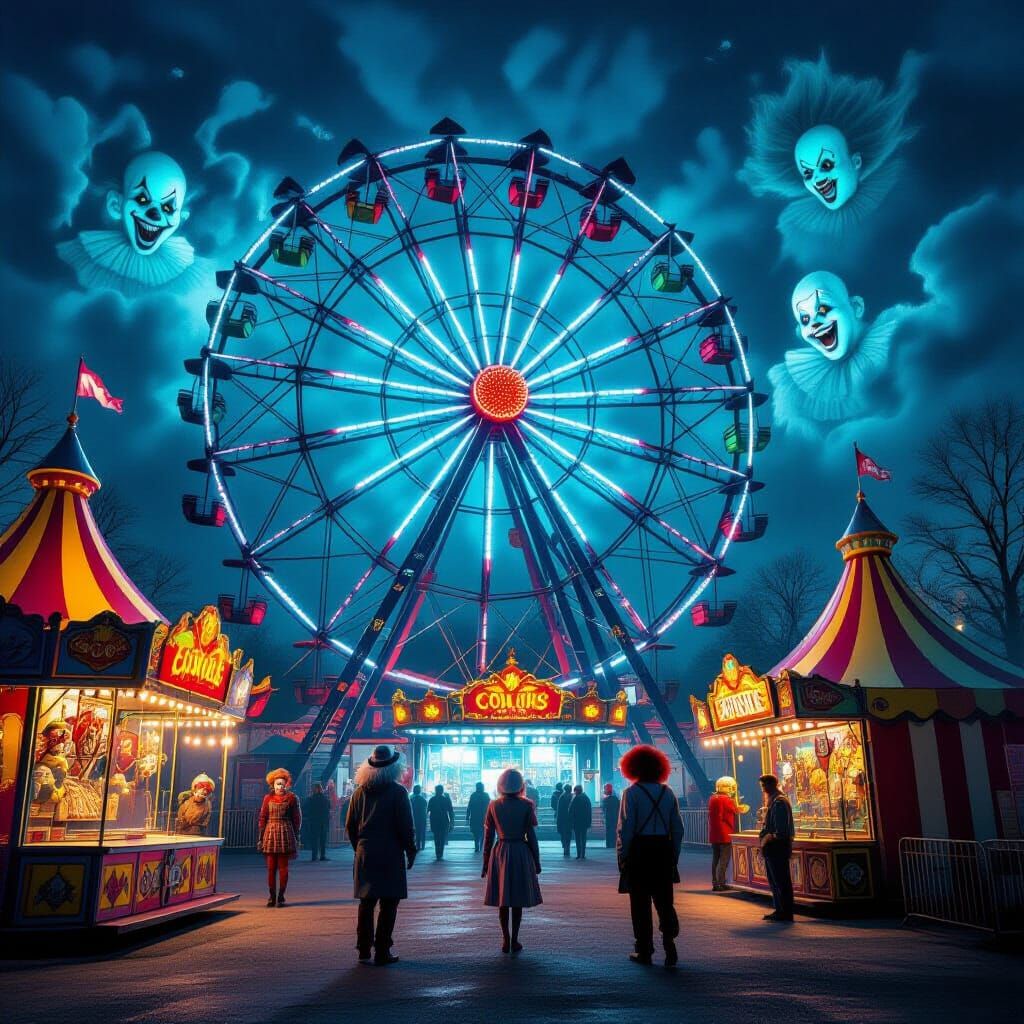 Psychedelic Haunted Carnival with Roller Coaster