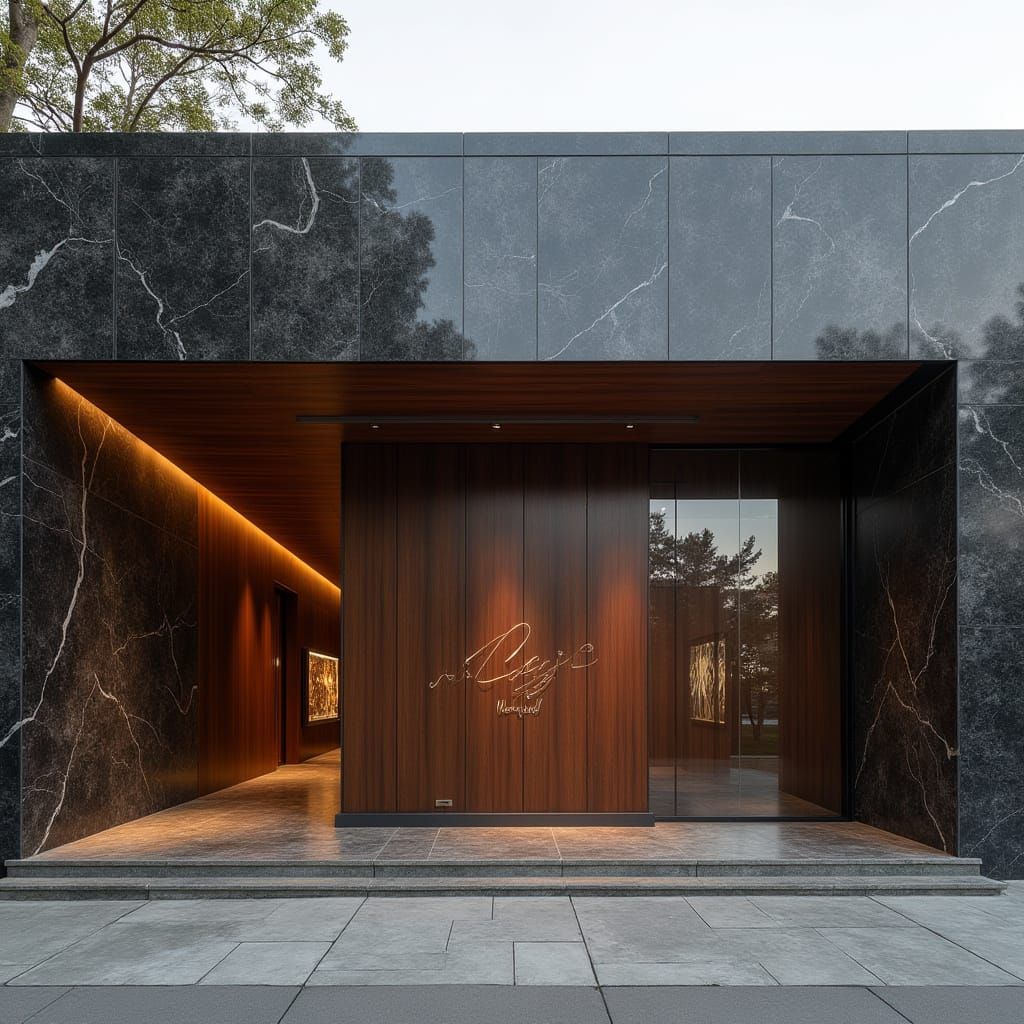 Elegant Dark Wood Museum with Crystal Sign in Modern Style