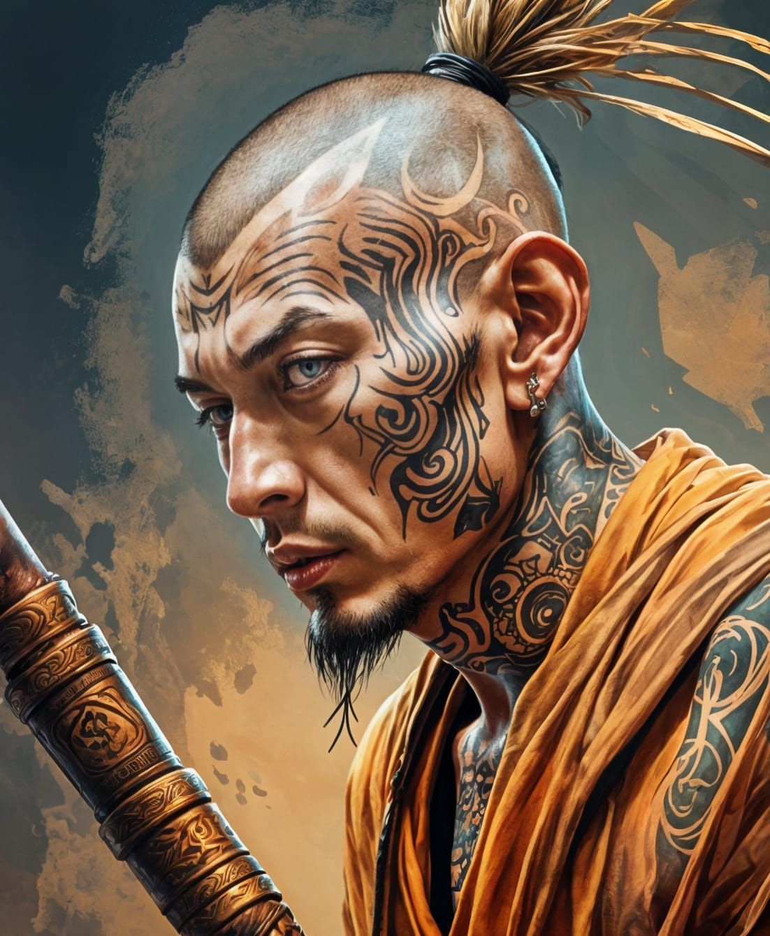 Tattooed Warrior Monk Digital Masterpiece