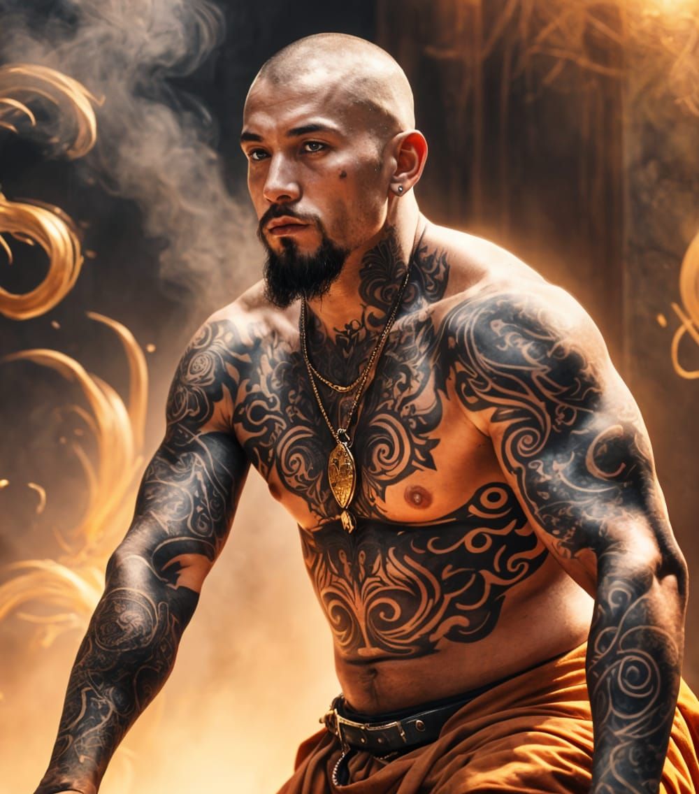 Tattooed Warrior Monk: A Digital Masterpiece