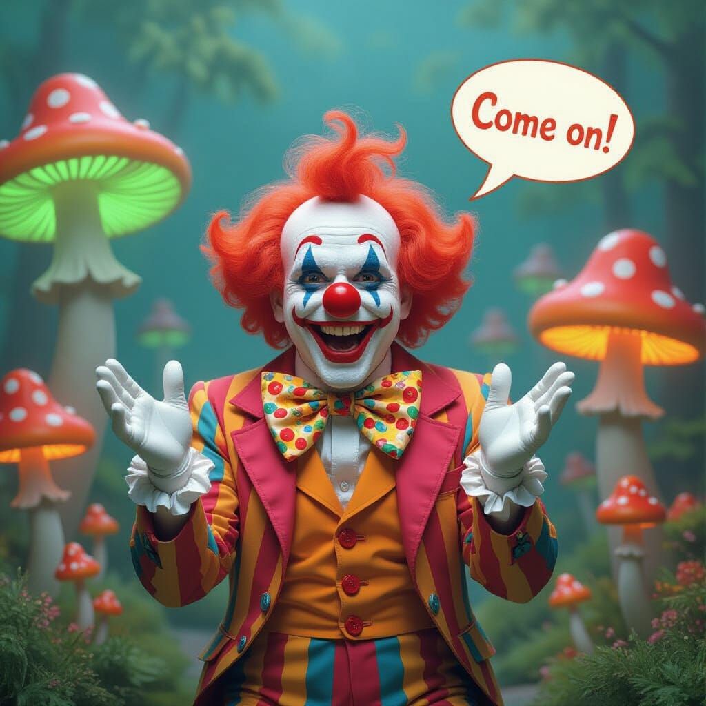 Psychedelic Mushroom Circus Clown in Whimsical Style