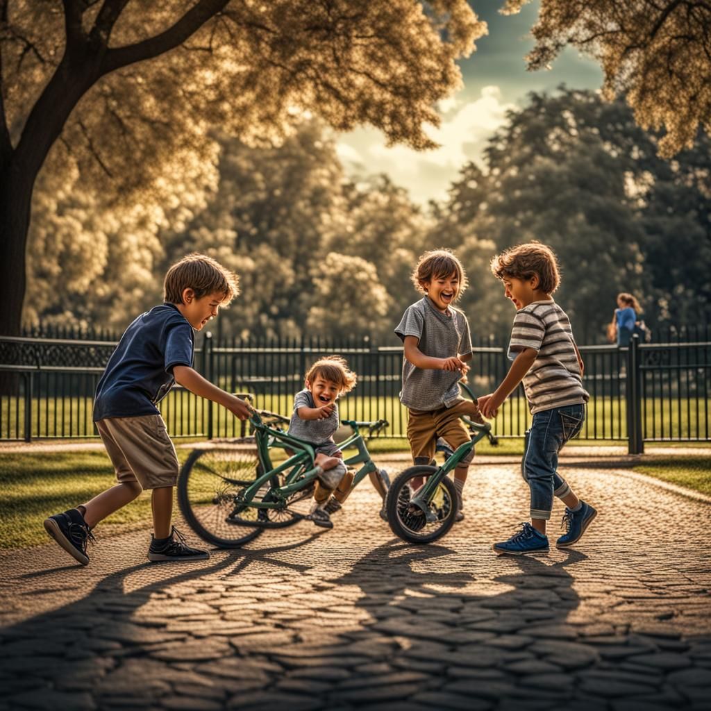Children Playing in Park: Hyperrealistic 64 Megapixel Image