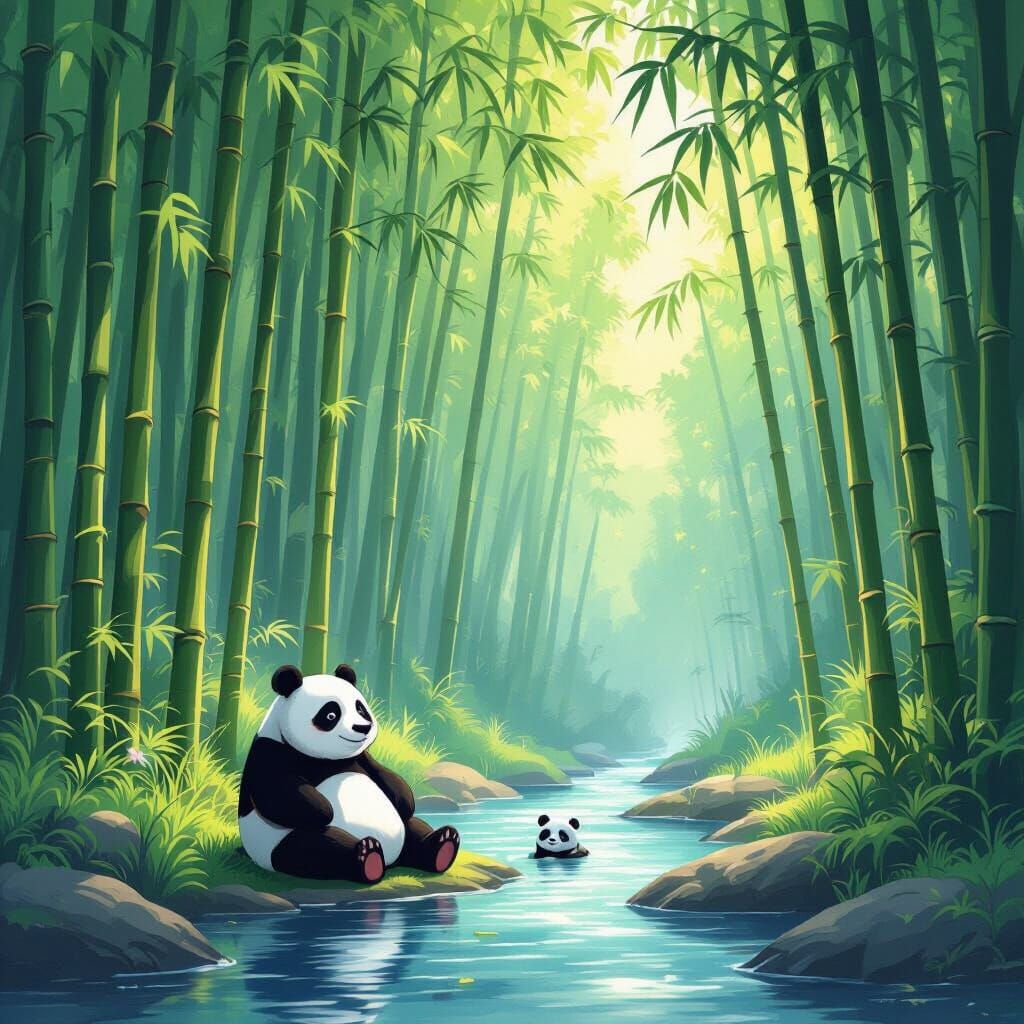 Serene Bamboo Forest With Happy Panda