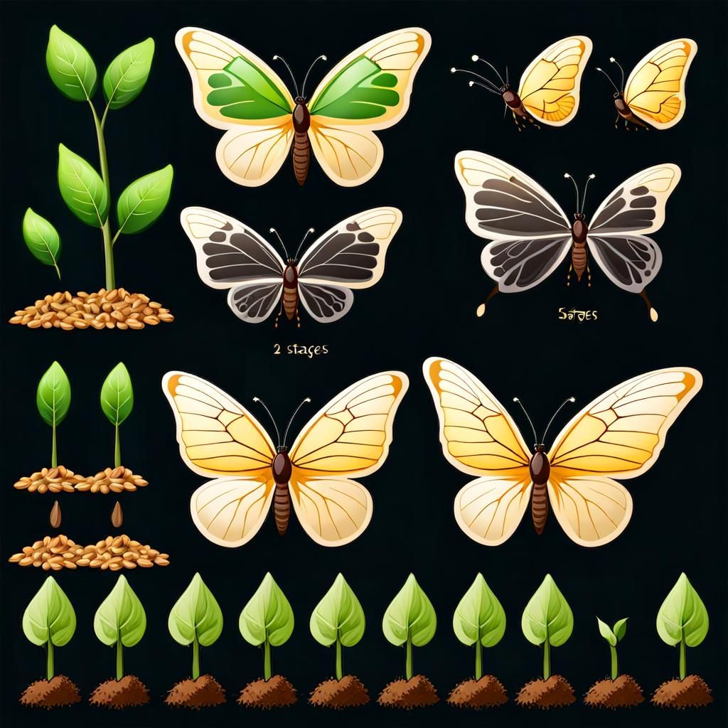 Butterfly Growth Cycle Stages as Sprite Sheet