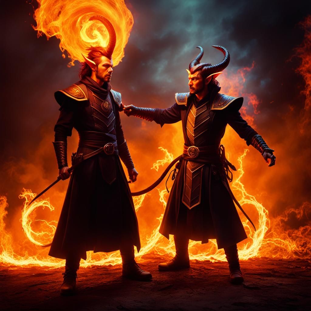 Tiefling Warlock Conjures Flame in Fantasycore Style