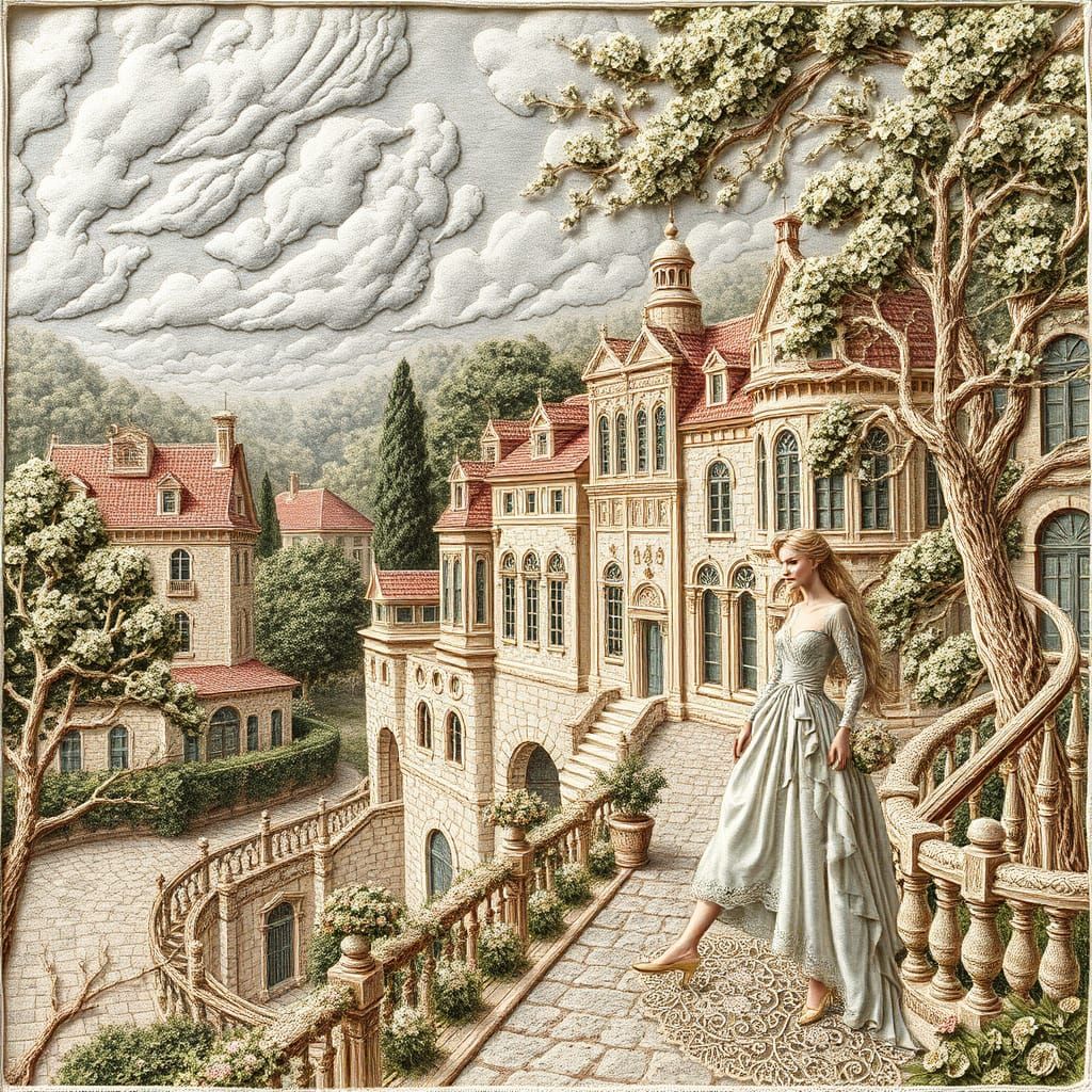 Openwork Summer Landscape with Rococo Figures