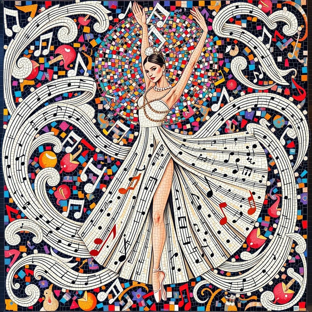 Ballerina in Ornate Roman Mosaic of Music