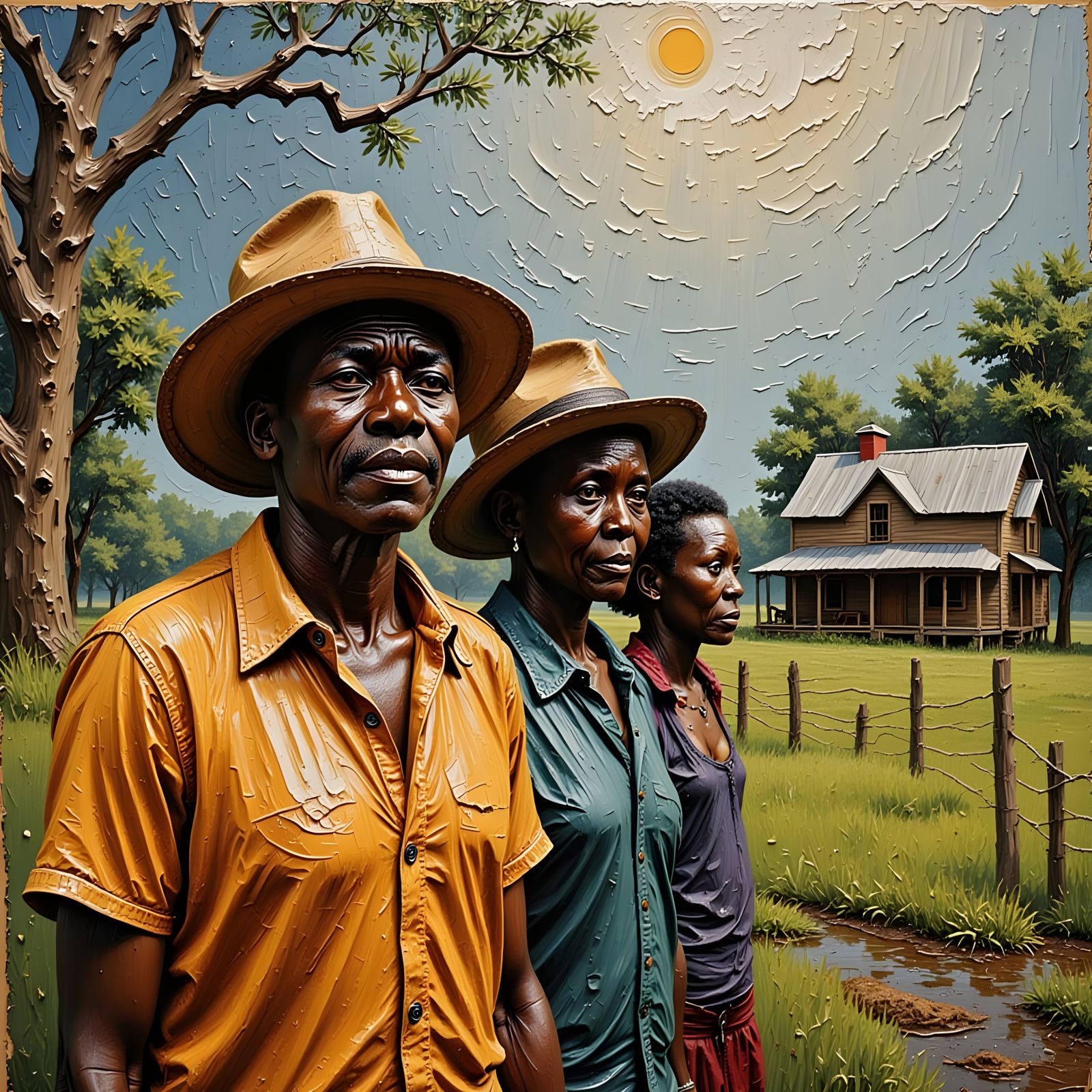 Early 20th-Century Midwest Family in Impasto Oil Painting