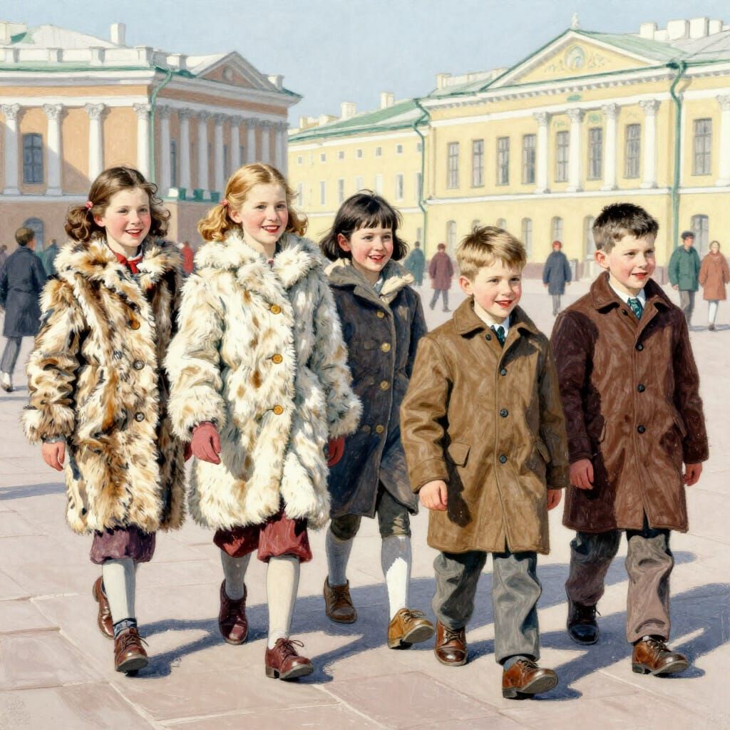 Children in Winter Coats on Nevsky Prospekt, 1973 Sketch Sty...