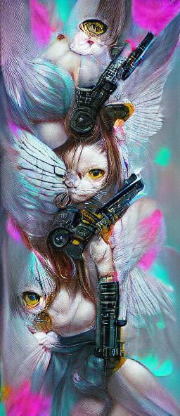 Cyberpunk Angel Cat with Gun: Japanese Art Style