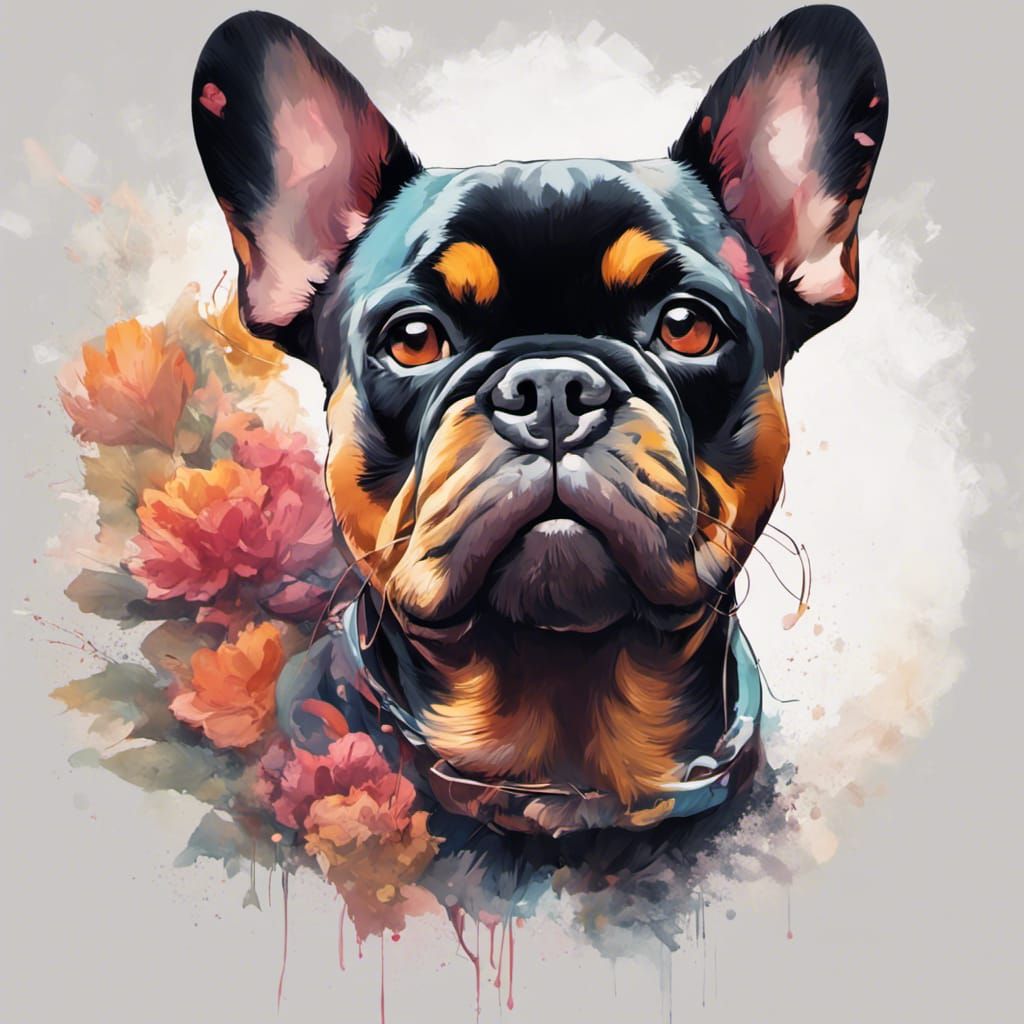 French Bulldog Rottweiler Mix Portrait in Hyperdetailed Styl...