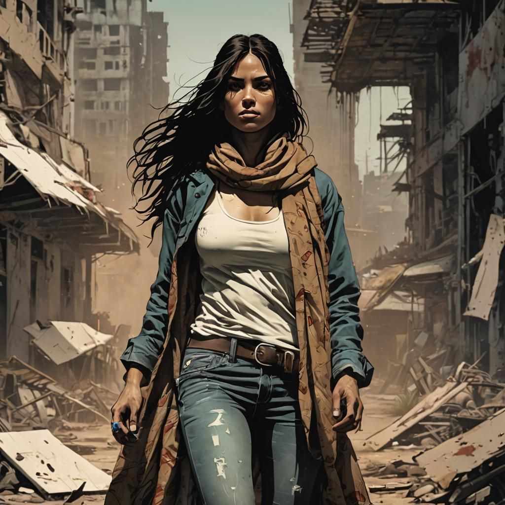 Lakota Woman in Wasteland, Comic Book Style