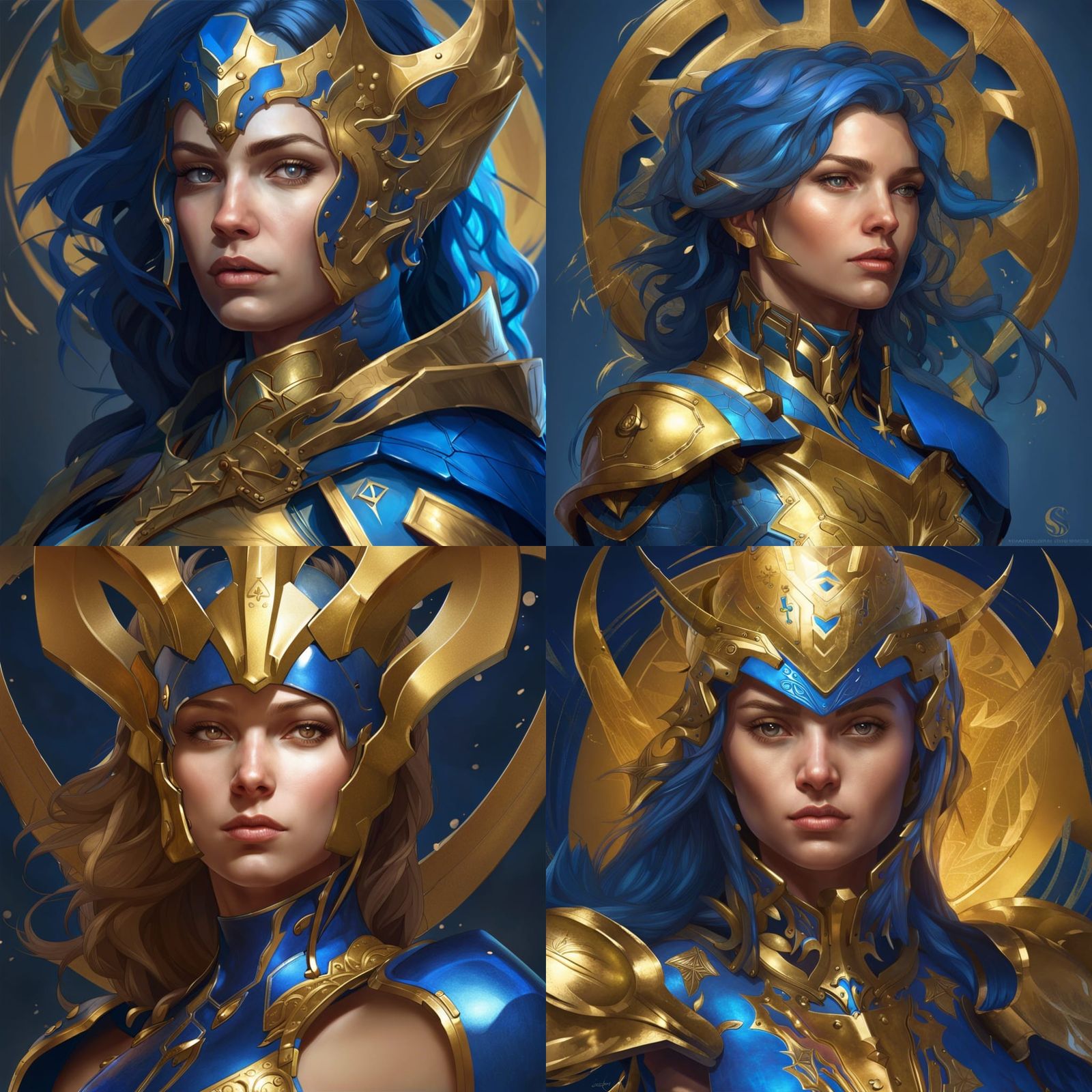 Zodiac Woman in Blue and Gold Armor